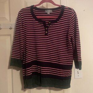 Womens Simonton Says by George Simonton Blue and Pink Striped Sweater Size Small